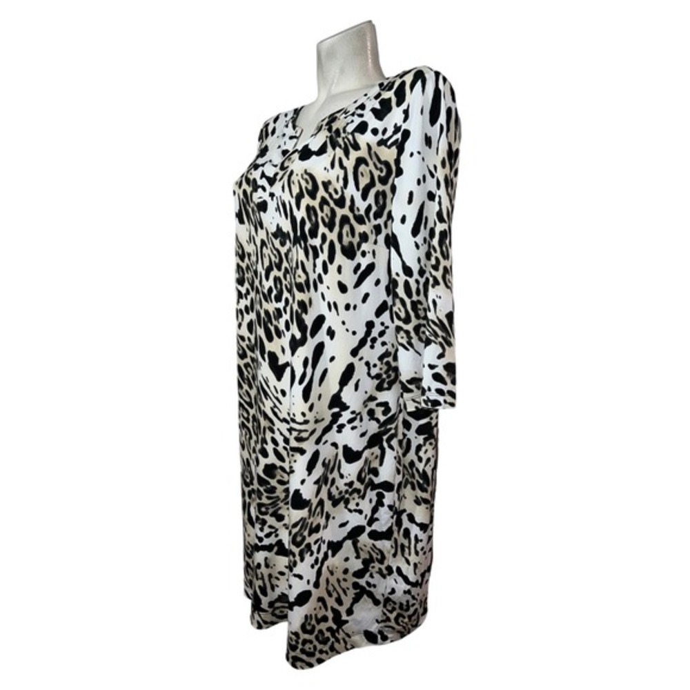 Chico's Womens V-Neck 3/4 Sleeve Leopard‎ Print Tunic Dress Size XL (3) Lined - Picture 4 of 9